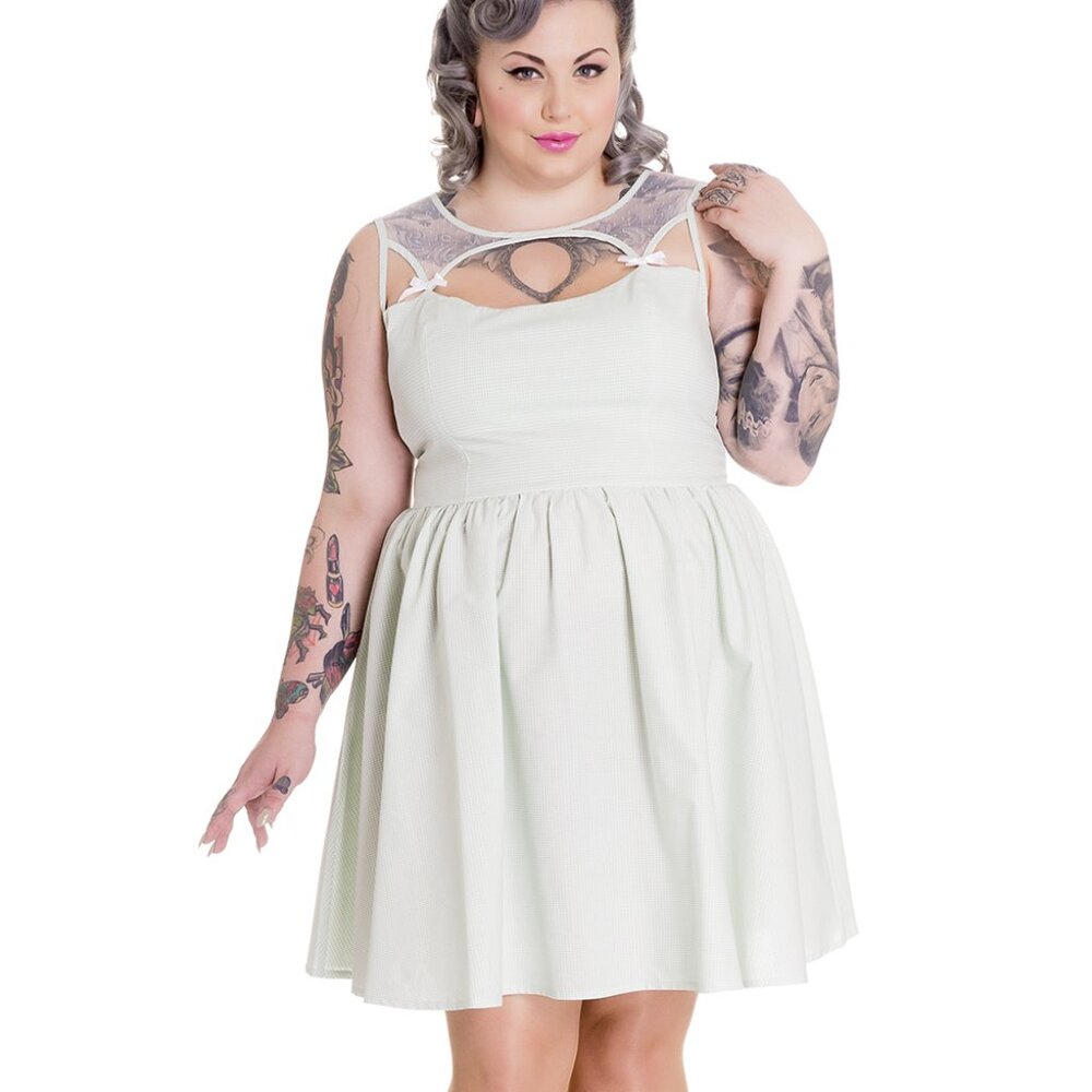 Hell Bunny Plus size Alice Mint Green Gingham Check Sheer Top Party Dress